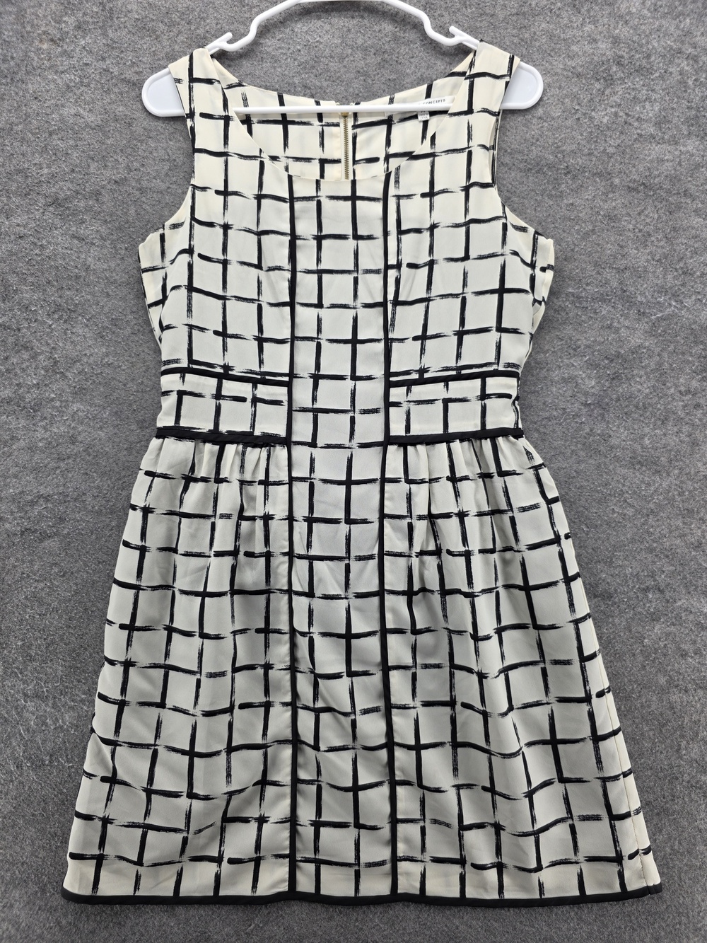 Collective Concepts Dress Womens Medium Black White Grid Sleeveless Sheath Lined